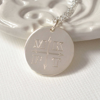 Personalised Monogram Necklace with Engraved Arrows