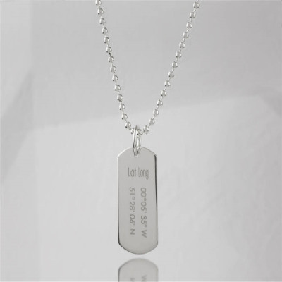 Personalised Coordinates Dog Tag Necklace - By The Name Necklace;