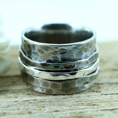Custom Engraved Men's Silver Spinner Ring