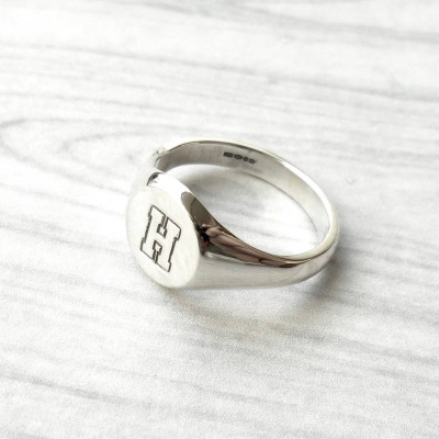 Custom Silver Initial Signet Ring with Engraved Monogram