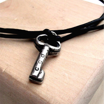 Custom Engraved Silver Key Pendant Necklace