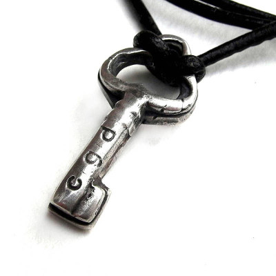 Custom Engraved Silver Key Pendant Necklace