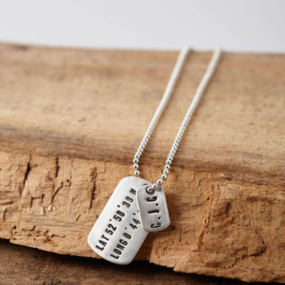 Personalised Silver Dog Tag Necklace with Custom Location Engraving