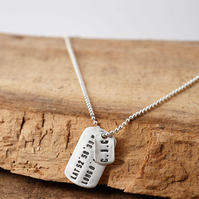 Personalised Silver Dog Tag Necklace with Custom Location Engraving