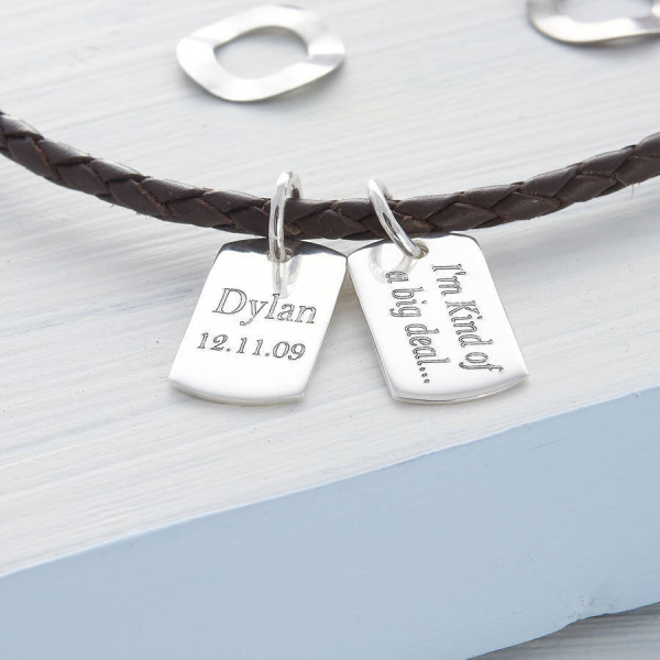 Personalised Silver Pet Dog Tag Leather Necklace