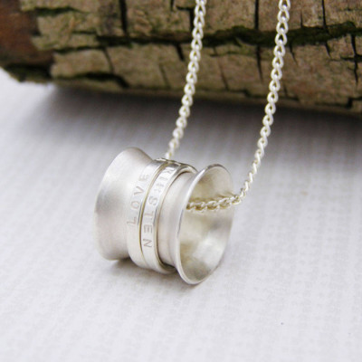 Custom Engraved Silver Spinner Necklace