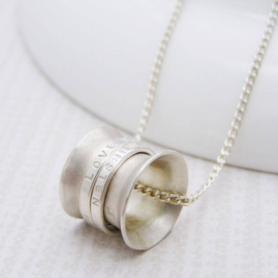 Custom Engraved Silver Spinner Necklace