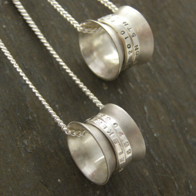 Custom Engraved Silver Spinner Necklace