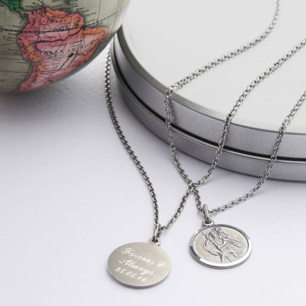 Personalised Silver Saint Christopher Medal Necklace