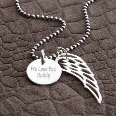 Custom Sterling Silver Wing and Disc Necklace