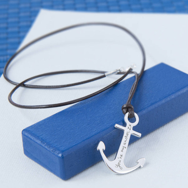 Men's Custom Engraved Sterling Silver Anchor Pendant Necklace