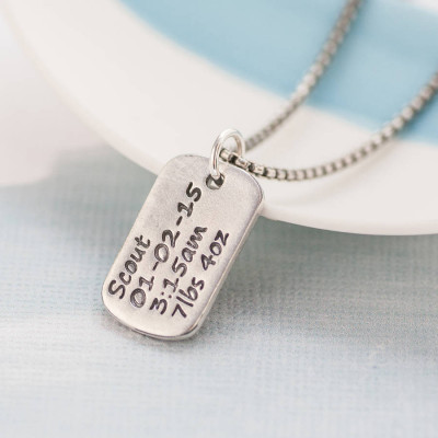 Custom Engraved Dog Tag Necklace For Baby Birth Stats