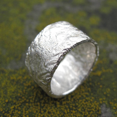 Sterling Silver Rocky Outcrop Broad Ring - By The Name Necklace;