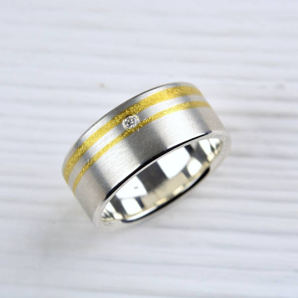 Sterling Silver and 14K Gold Diamond Accent Ring