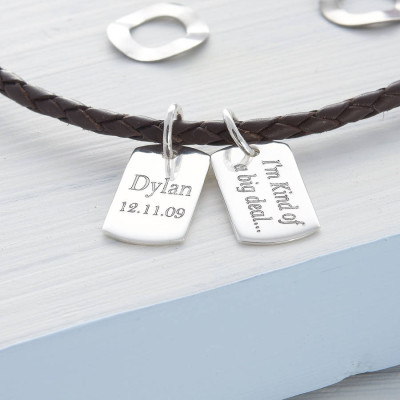 Personalised Silver & Leather Double Dog Tag Necklace