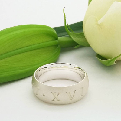 Sterling Silver Engraved Roman Numeral Ring