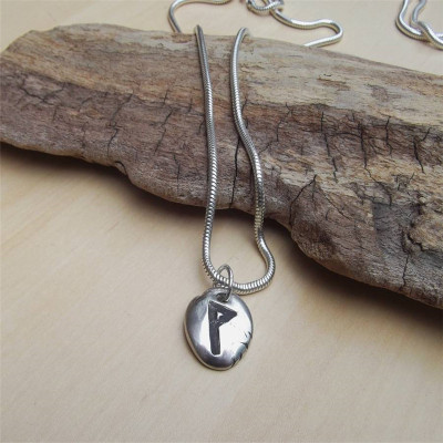 Sterling Silver Rune Stone Pendant Necklace
