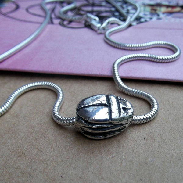 Sterling Silver Scarab Beetle Pendant Necklace