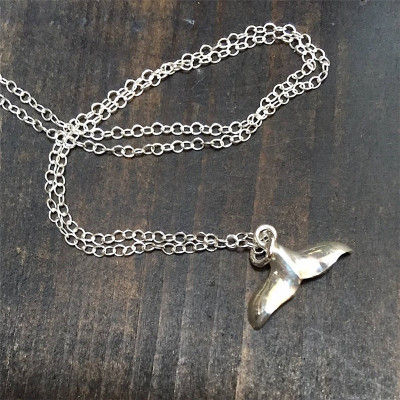 Sterling Silver Whale Tail Pendant Necklace - 18" Chain