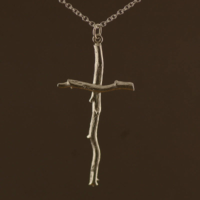Silver Rose Root Cross Necklace - By The Name Necklace;