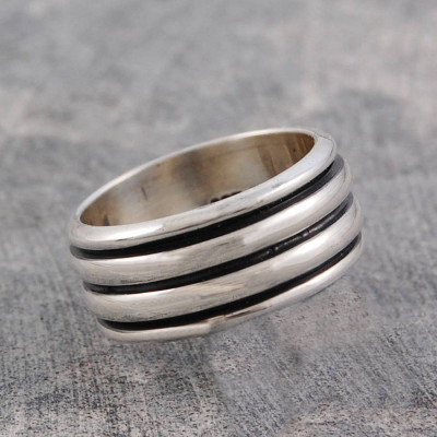 Mens Sterling Silver Spinning Ring - By The Name Necklace;