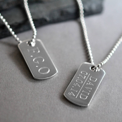 Sterling Silver Solid Dog Tag Necklace - Chain for Women & Men