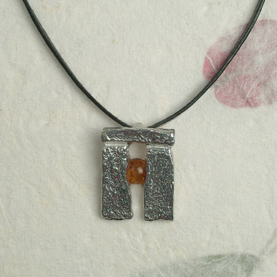 Handcrafted Sterling Silver Stonehenge Pendant Necklace with Rising Sun Design