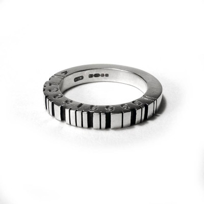 Silver Square Barcode Ring - Durable Thick Design
