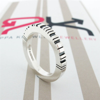 Silver Square Barcode Ring - Durable Thick Design