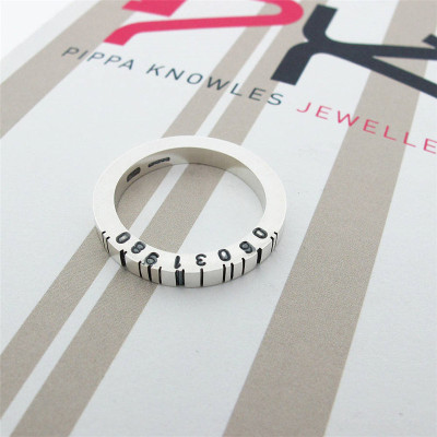 Silver Barcode Square Ring - Thin Design - GENERIC