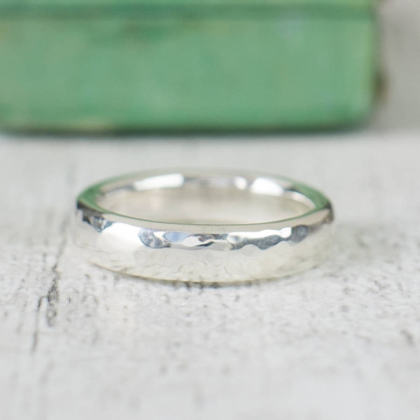 Unisex Sterling Silver Hammered Band Ring
