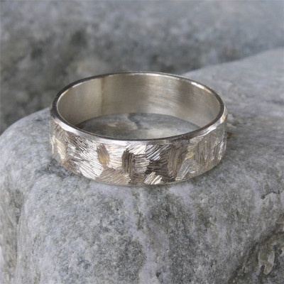 Handmade Silver Textured Unisex Band Ring