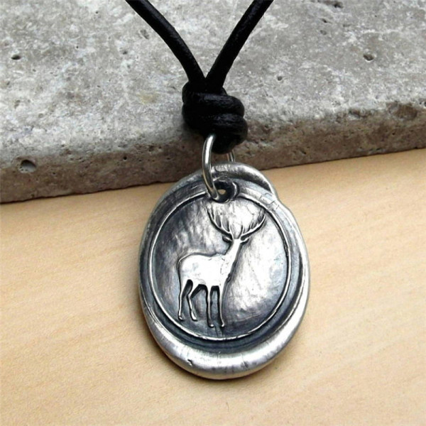 Wax Deer Necklace with Seal Pendant