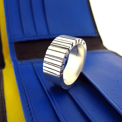 Wide Silver Barcode Ring - By The Name Necklace;