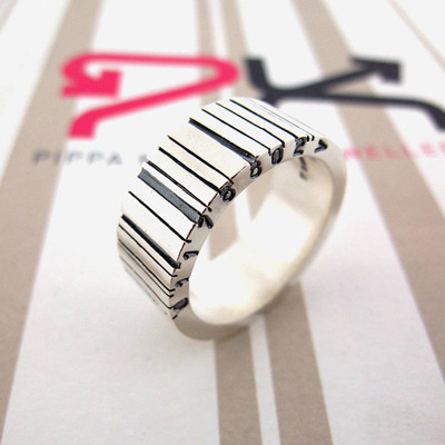 925 Sterling Silver Barcode Band Ring