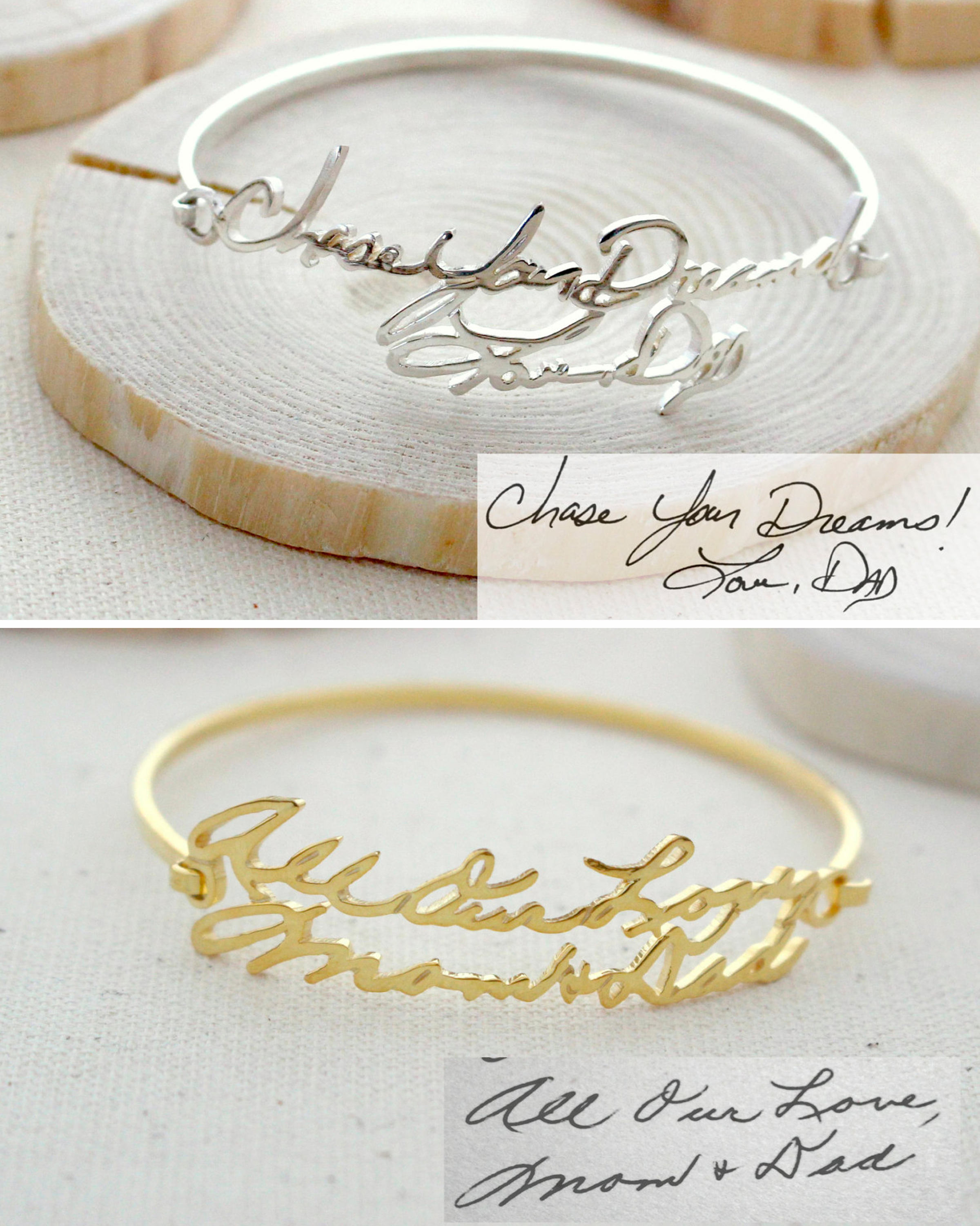Personalised Handwriting Bangle in Sterling Silver - Signature Keepsake Jewellery - Memorial Gift