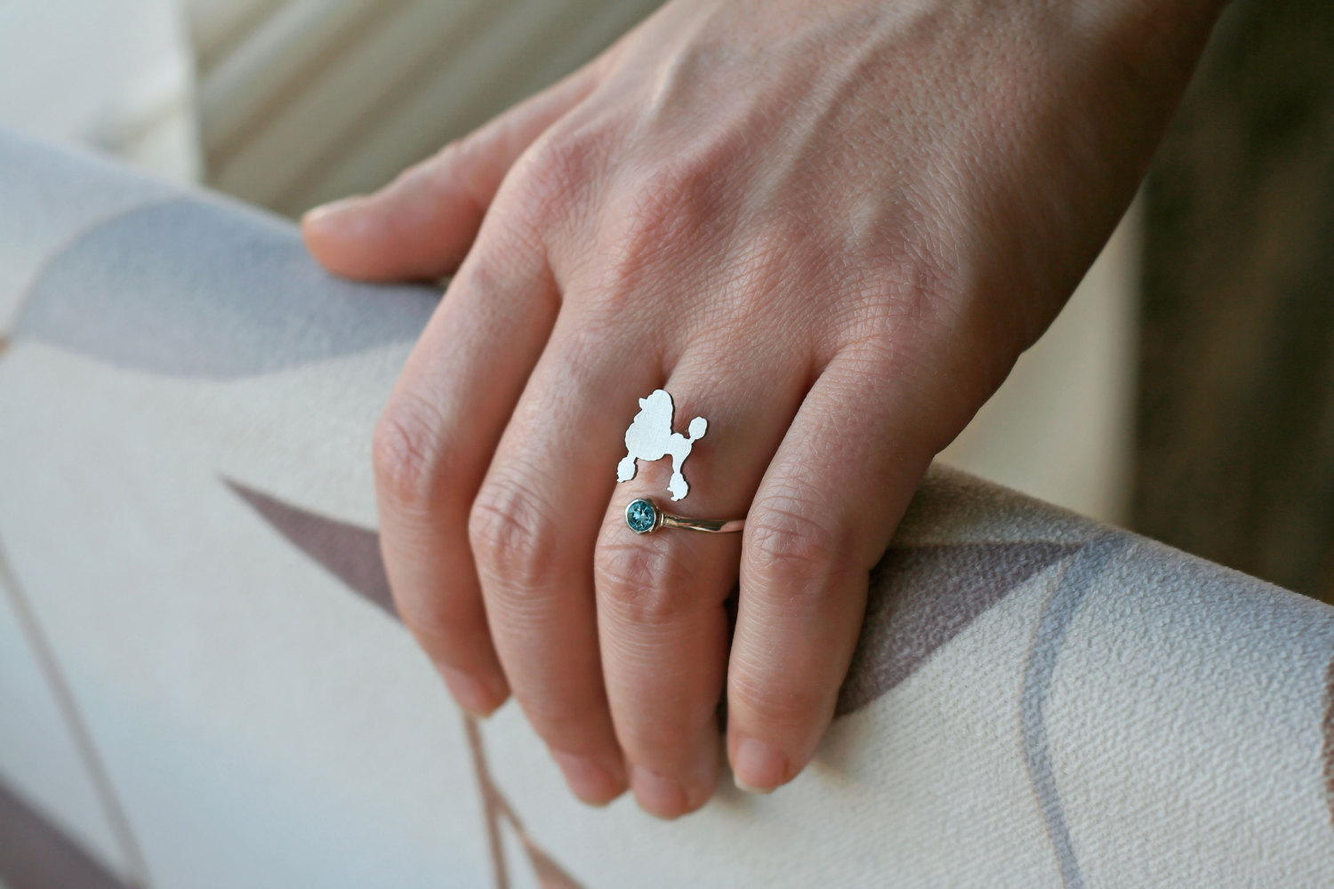 Sterling Silver, Gold Plated, or Rose Plated Chihuahua Birthstone Ring - Adjustable Spiral Dog Ring