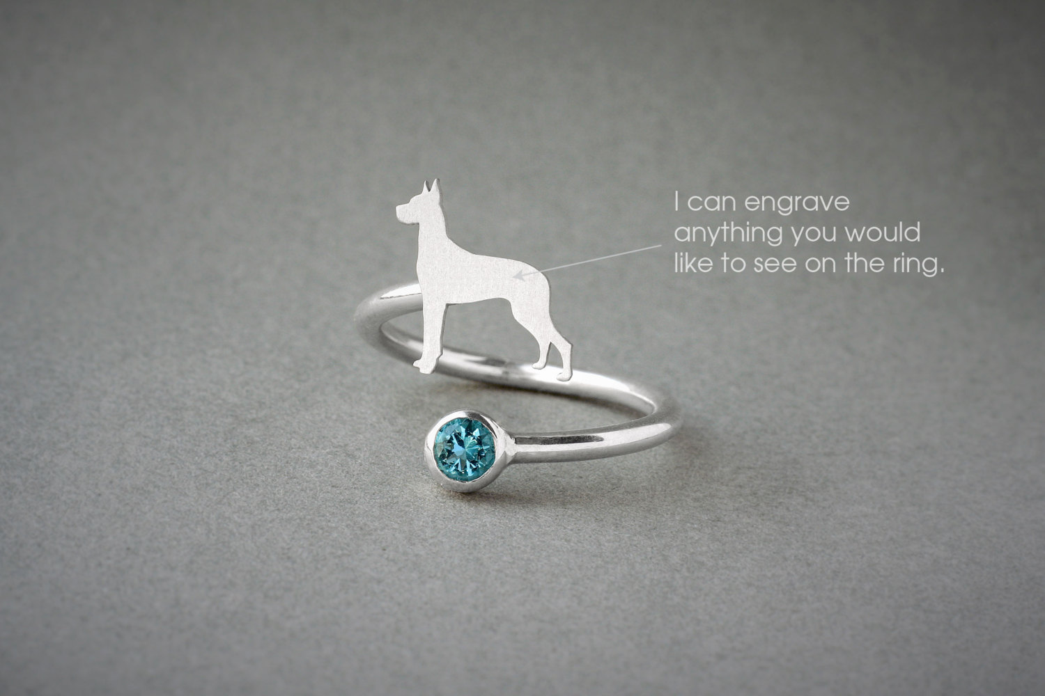 Customisable Spiral Great Dane Birthstone Jewellery / Birthstone Ring Showcasing a Great Dane / Personalised Dog Breed Ring
