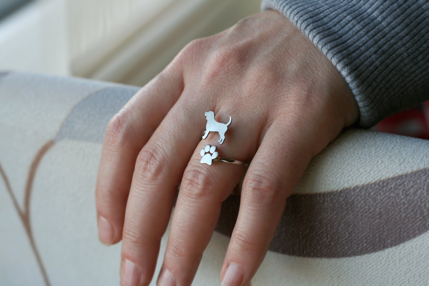 Silver, Gold and Rose Plated Dog PUG and PAW Adjustable Spiral Rings