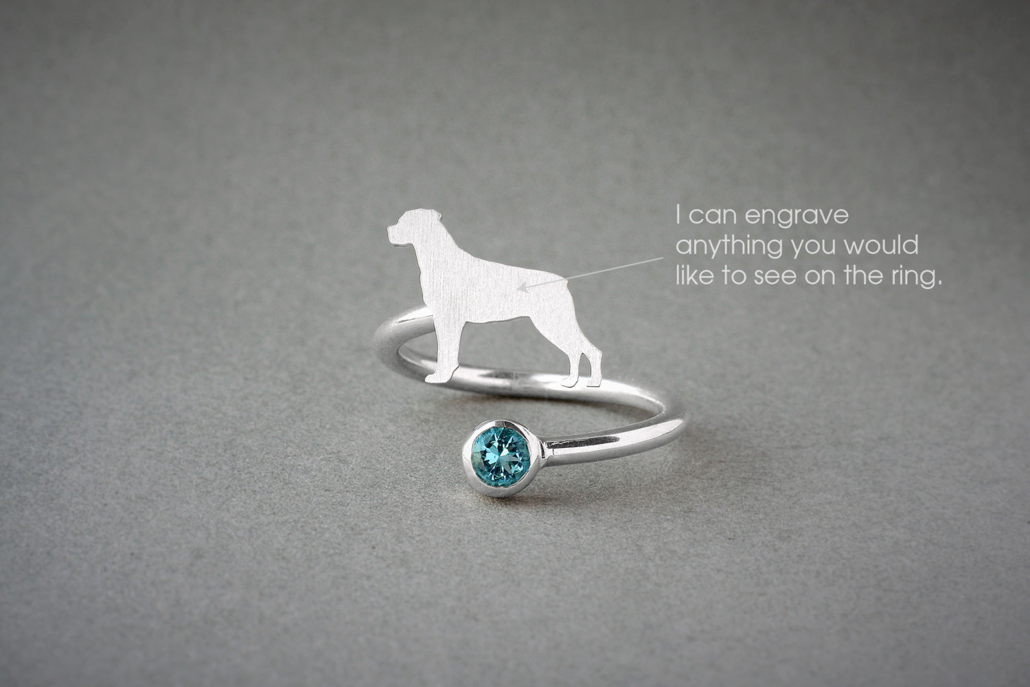 Adjustable Dog Birthstone Ring - Rottweiler Personalised Jewellery