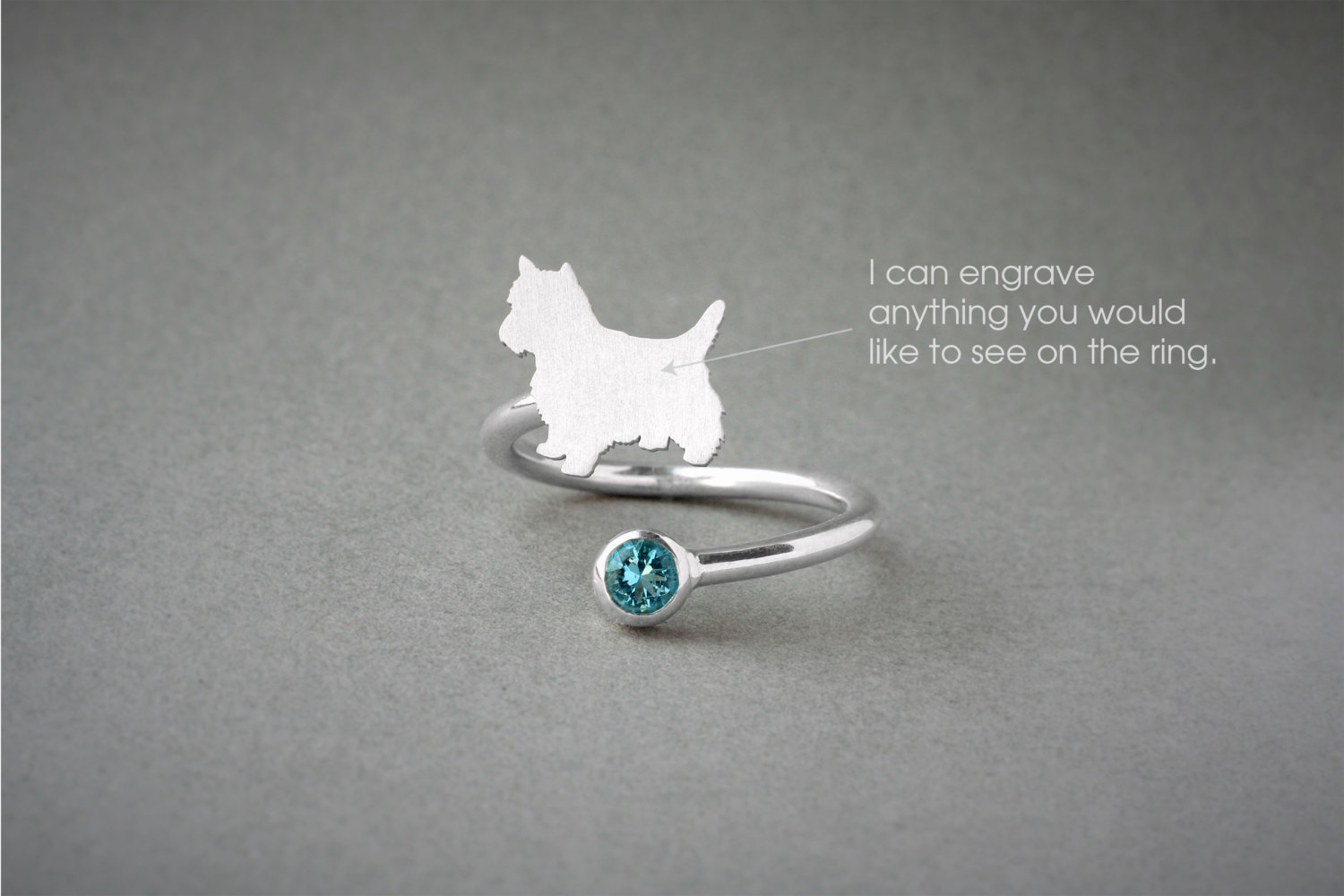 Yorkie Birthstone Ring - Adjustable Spiral Ring with Dog Breed Design