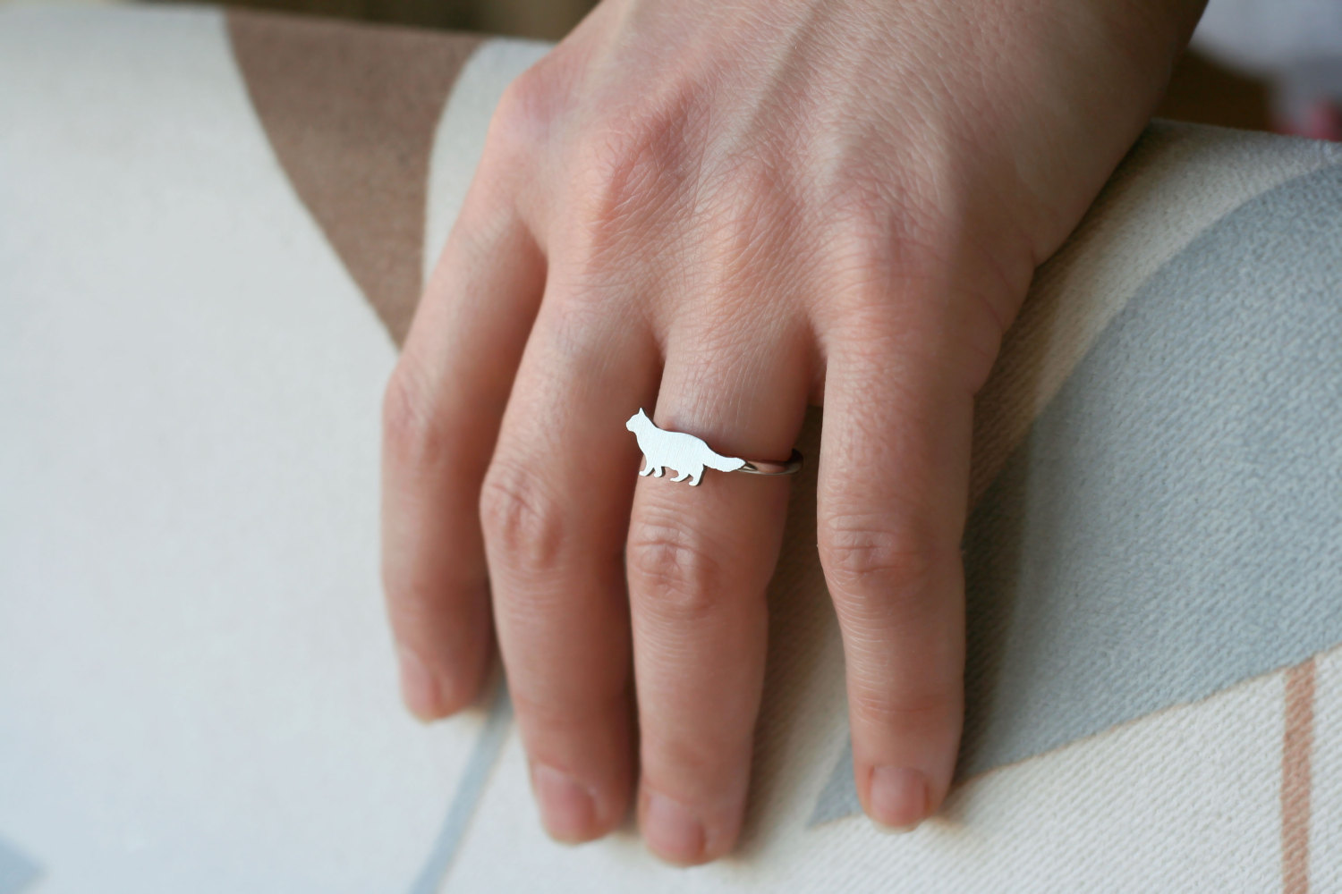 Silver, Gold Plated, or Rose Plated Cat Longhaired Ring" Dog Breed Ring