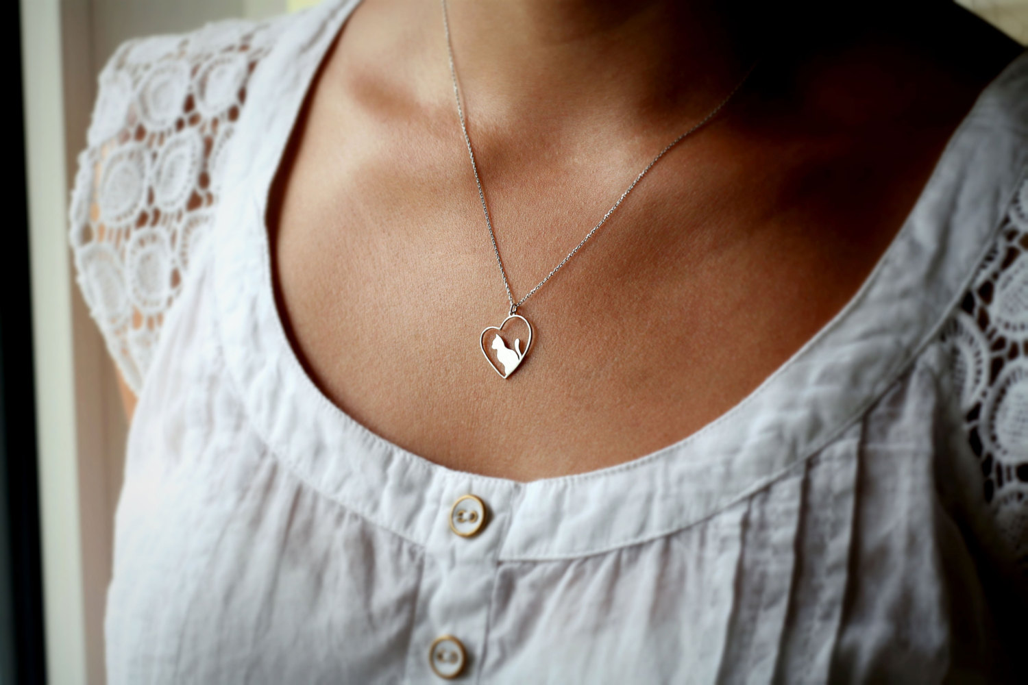 Heart Cat Jewellery - Love Cat Pendant in Silver, Gold and Rose Plated