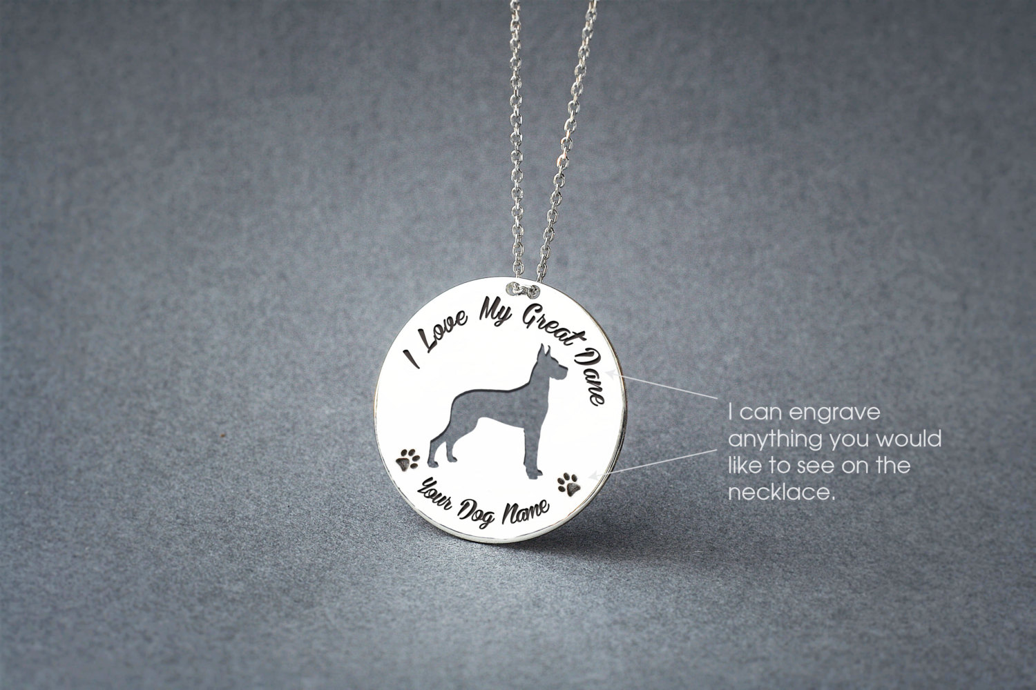 Customisable Dog Breed Necklace, Great Dane Charm Jewellery in Silver, Gold and Rose Gold