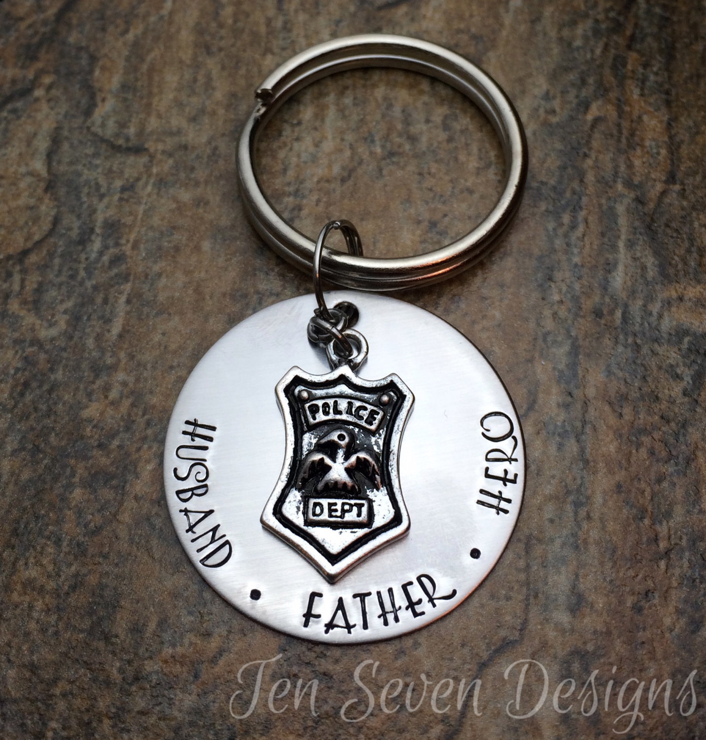 Police Officer Gift Keychain - Husband, Father, Hero - Wife, Mother, Hero - Custom Police Shield