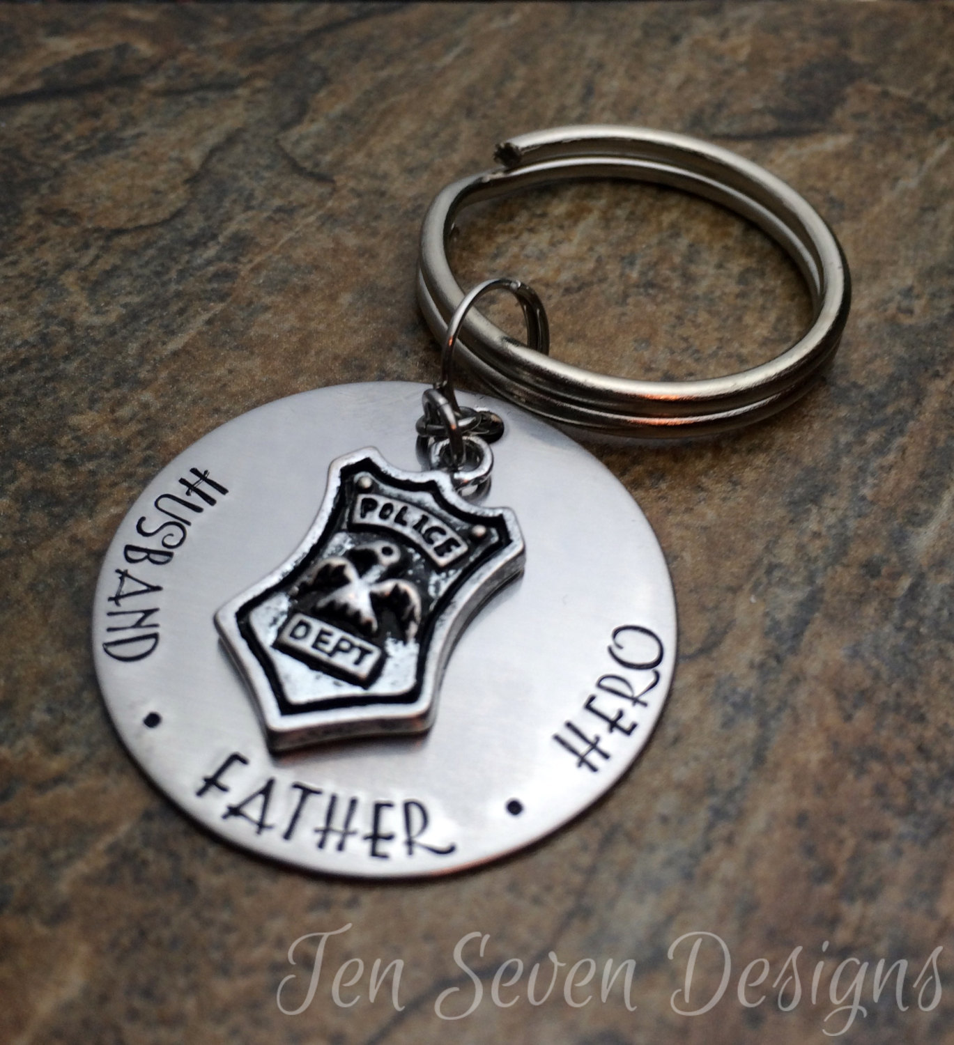 Police Officer Gift Keychain - Husband, Father, Hero - Wife, Mother, Hero - Custom Police Shield