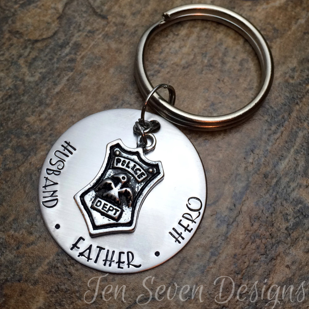 Police Officer Gift Keychain - Husband, Father, Hero - Wife, Mother, Hero - Custom Police Shield