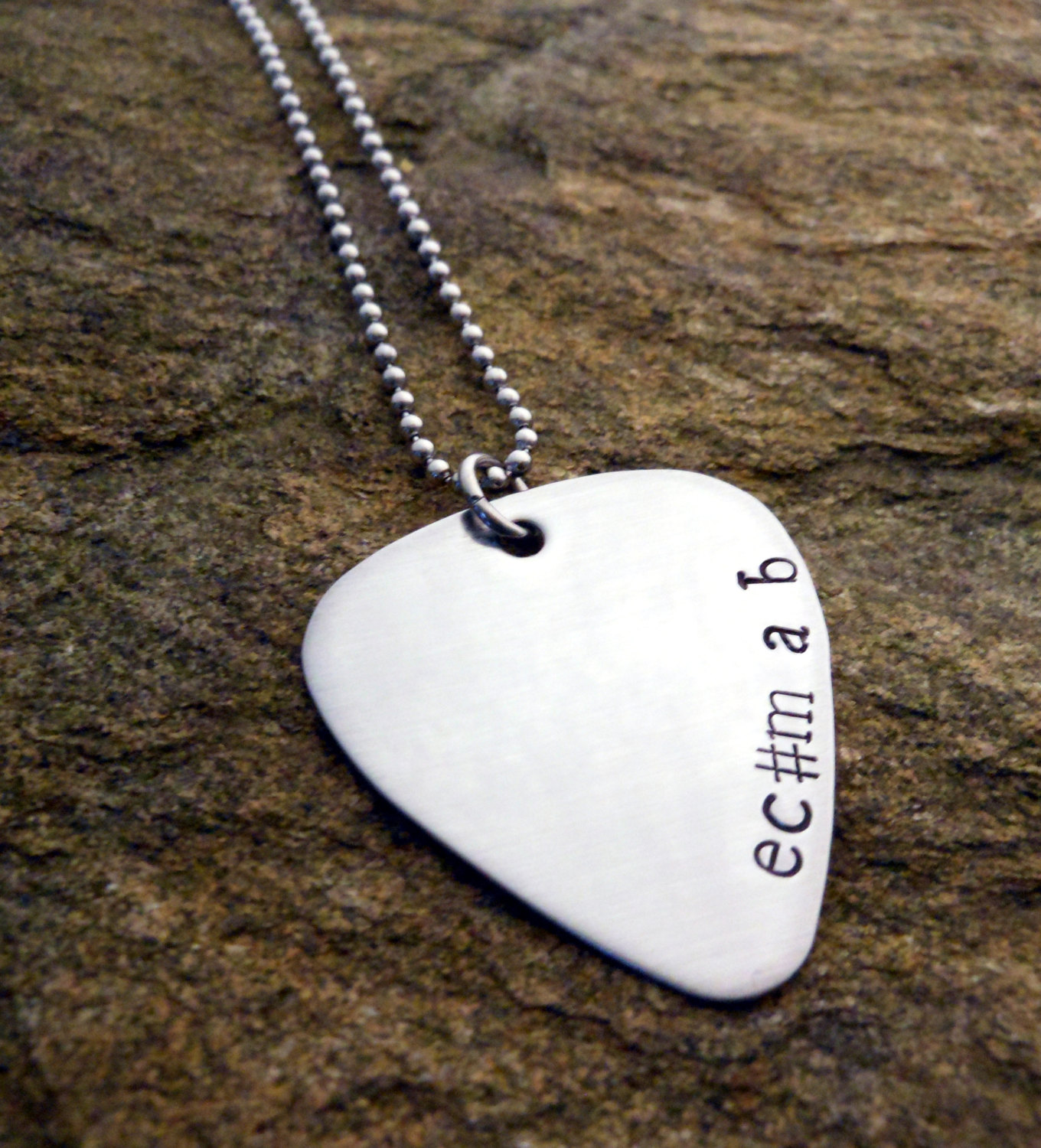 Personalised Sterling Silver Guitar Pick Necklace with Stamping Edge - Music Lover Jewellery Gift for Him, Her