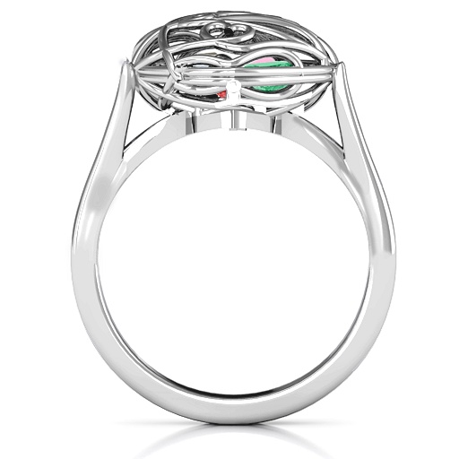 Sterling Silver Caged Hearts Engagement Ring with Fishtail Band