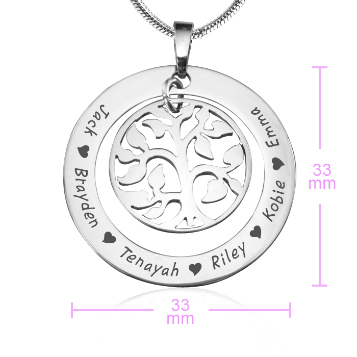 Custom Engraved My Family Tree Pendant in Sterling Silver